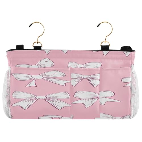 BOESI Doodle Cute Bow Pattern Bedside Storage Hanging Bag, Hanging Storage Basket, Suitable for Storing Cell Phones, Water Bottles, Books