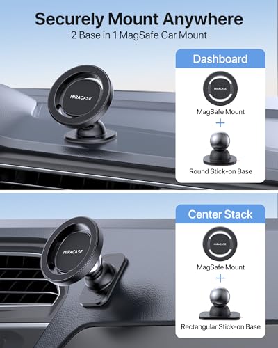 Image of miracase Upgrade for MagSafe Car Mount [33+LBS Strong Suction & 2200gf Magnetic] Small Phone Holders for Your Car Dashboard, 360 Adjustable Car Phone Holder Mount for iPhone Garmin GPS