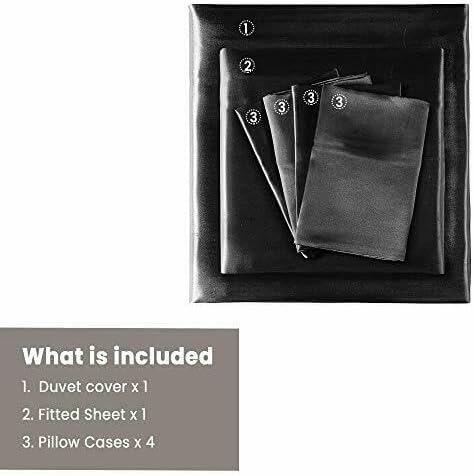 Miniatura 9 de Juego de cama de satén de 6 piezas, sedoso y sexy, tamaño QueenKing, funda de edredón + sábana bajera y 4 fundas de almohada,