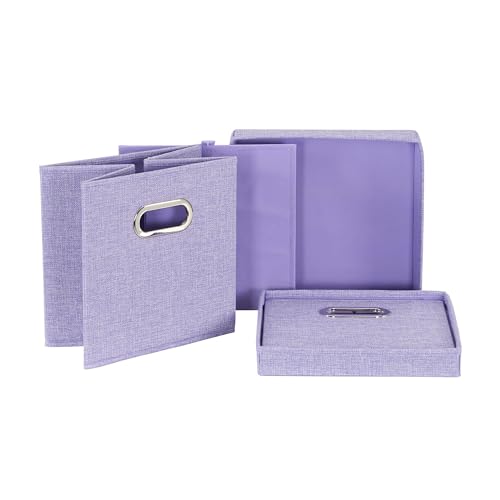 Image of Household Essentials 814-1 Cafe Cube Bin Storage Set with Lids and Handles | 2 Pack, Purple Linen
