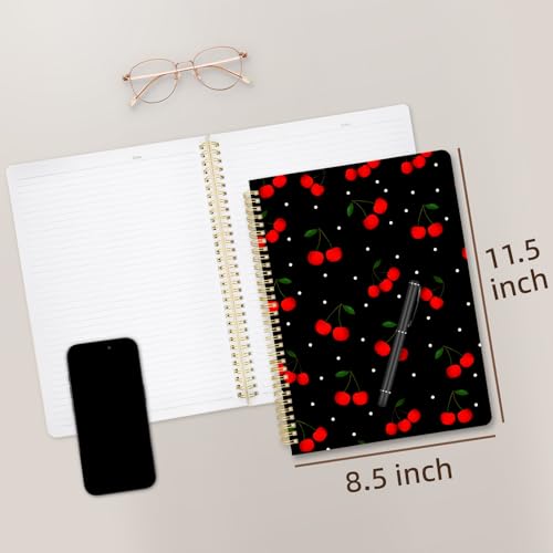 Image of Cute Spiral Notebook 8.5 x 11 lined Journal A4 with Pocket, Cherry