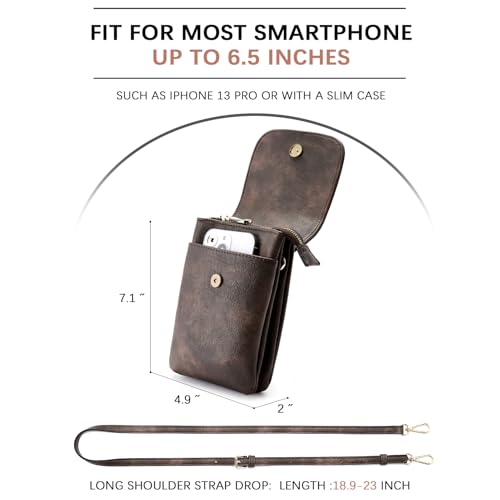 Image of BOSTANTEN Vegan Leather Small Crossbody Bags for Women Designer Cell Phone Bag Wallet Purses Adjustable Strap, A-02-retro Coffee, Small, Cell Phone Crossbody Bag