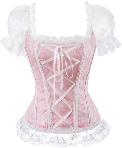 Image of Women's Lace up Gothic Jacquard Shoulder Straps Tank Overbust Shaper Corset Bustiers Top