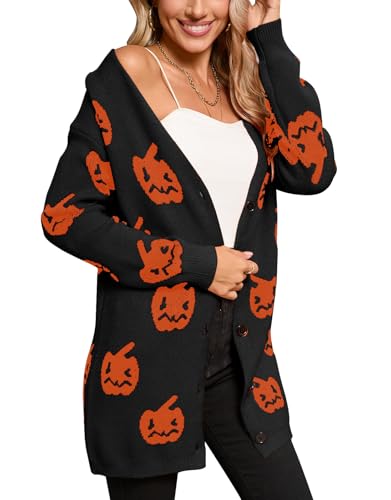 Womens Halloween Long Sleeve Open Front Cardigan Casual Loose Cute Heart Knit Cardigans