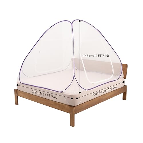 Image of Wakefit Mosquito Net for Double Bed | King Size Foldable Machardani | Polyester 30GSM Strong Net | Breathable, Lightweight & Washable | PVC Coated Corrosion Resistant Steel Wire | Purple - 200X200 CM