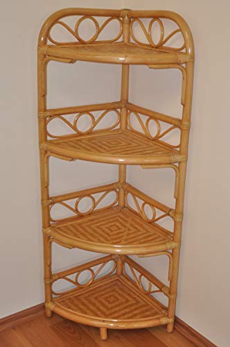 Rattanregal, Rattan Eckregal mit 4 Böden, Gr. 36 x 36 cm h 110 cm,...