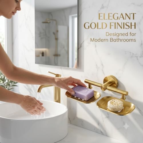 Image of iSTAR Stainless Steel Bathroom Soap Holder - Soap Stand /Soap Dish for Bathroom Accessories, Double (Gold)