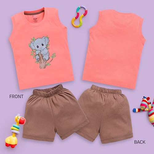 Image of LuvLap Baby Boys Cotton Solid Sleeveless Tank Top & Shorts Sets Pack Of 3, Mango, Sweet Peach & Blue Radiance, XXL (18 to 24 Months)