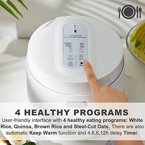Tenavo Small Rice Cooker 3 Cups Uncooked,1.6L Rice Cooker Small, Portable Rice Cooker Small For 2-4 People, Mini Rice Cooker, Multi-Cooker For Brown Rice, White Rice, Quinoa, Steel Cut Oats, And Grains, Touch Control, 400W, White #TOP1
