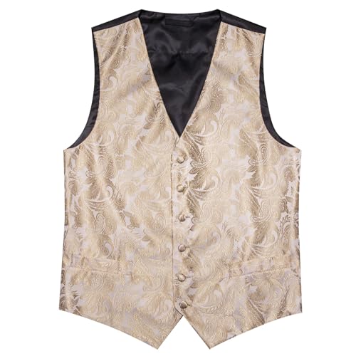 YOHOWA Formal Men Champagne Vest V-Neck Suit Vests Tie Bowtie Set Paisley Jacquard Waistcoat Clip Hanky Cufflinks Lapel Pin Wedding 8PCS