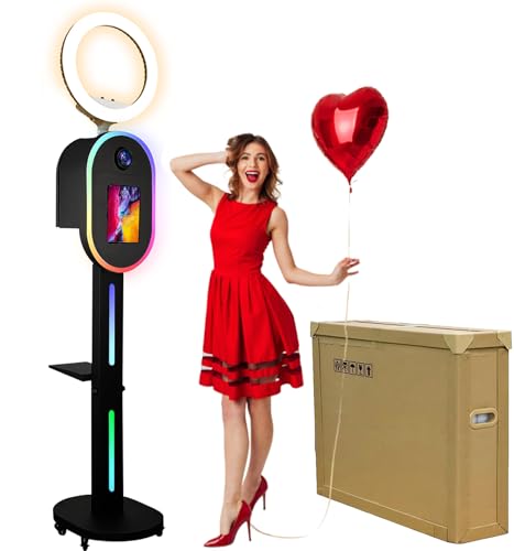 Image of Photo Booth for iPad 10.2 inch 10.5 inch 10.9 inch 11 inch 12.9 inch 13 inch for Camera Dualuse Photobooth Machine Selfie Station Stand APP Control RGB Light Music Sync Light Box with Honeycomb Boxes for Rental