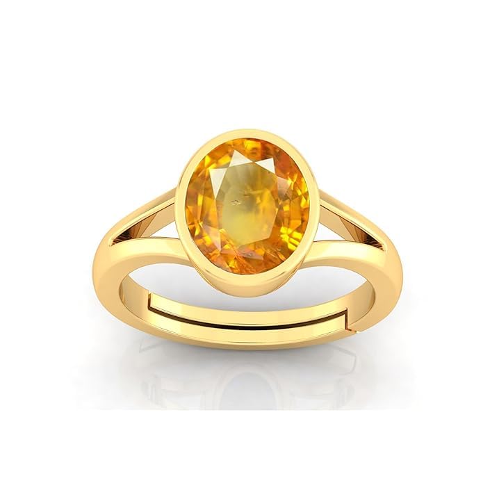 Image of 8.25 Ratti 7.60 Carat Original Lab Certfied Pukhraj Yellow Sapphire Stone Panchdhatu Adjustable Gemstone Ring With Certificate for Unisex
