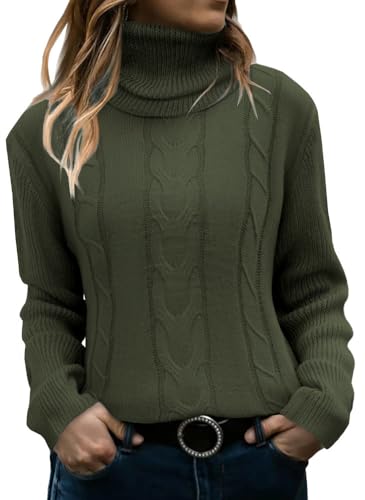 Womens Cable Knit Turtleneck Sweaters 2025 Winter Warm Long Sleeve Pullover Casual Tops