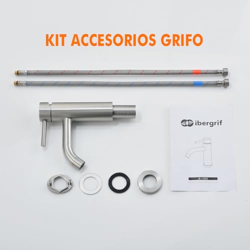 Miniatura 7 de Ibergrif Grifo Lavabo Monomando Clásico Acero Inoxidable 304 Cepillado Para Baño, Fría Caliente, Instalación Exprés Eu 3 8 , M11003a