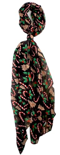 VIVIAN & VINCENT als Geschenk verpackte, weiche, leichte, durchsichtige Herbst-/Winter-Weihnachtsdecke für Frauen, gemütlich für Mädchen und Teenager, Schwarze Zuckerstange, und Weihnachtsbäume