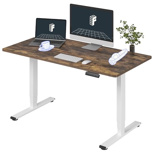 Image of FLEXISPOT E6 3-Stage Dual Motor Electric Standing Desk 55 x 28 Sit Stand Up Desk, Holds 220 lbs, Adjustable Height w /Memory Presets, One-Piece Special Walnut Desktop & White Frame, Ships in 2 Boxes