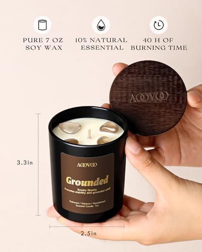 Image of AOOVOO Crystal HEAL Candles Set - 4 Pack Candles for Home Scented | Candle with Crystals, Obsidian for Resilient /Tiger's Eye for Focused /Carnelian for Courage /Smoky Quartz for Grounded