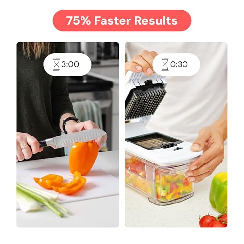 Fullstar All-in-1 Vegetable Chopper and Mandoline Slicer for Kitchen - Cheese Grater, French Fry Cutter, Cheese Slicer - Bonus Handheld Spiralizer Included (6 in 1, Black/White)