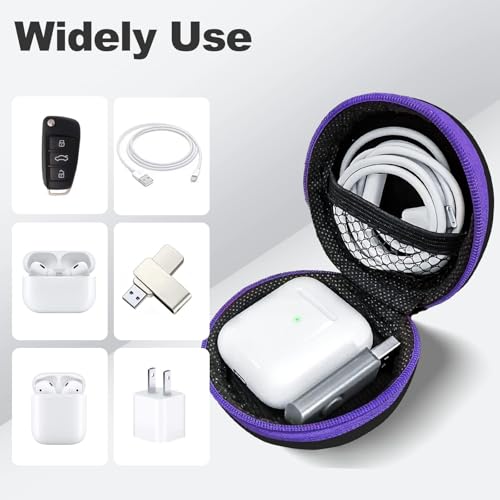 Image of Round Earbud Case Portable EVA Carrying Case Storage Bag Cell Phone Accessories Organizer with Carabiner for Earphone, Earbud, Earpieces, SD Memory Card, Camera Chips, Purple