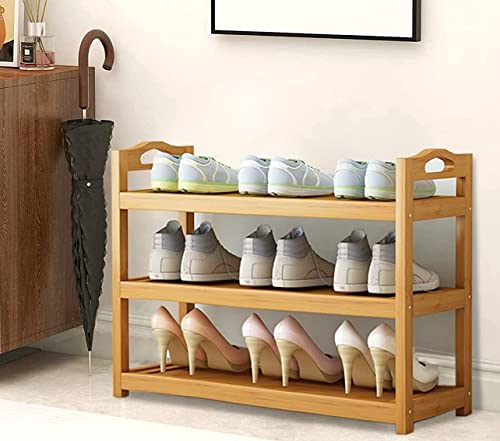 Qumeney 3 Tier Shoe Rack For Entryway, Bamboo Shoe Rack Organizer Free Standing Sturdy Shoe Shelf, Small Wooden Shoes Rack Doorway Bedroom Living Room Balcony Closet, 27.5 X 9.8 X 20 Inch #TOP7