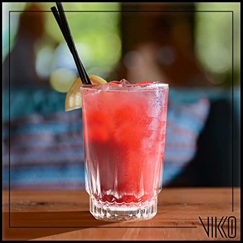 Vikko 9 Ounce Drinking Glasses: Highball Kitchen Glassware - For Orange Juice, Water, Soda, Etc. -Thick And Durable - Sculpted Lines Design - Dishwasher Safe –Set Of 12 Crystal Clear Glass Cups #TOP4