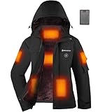 Brimekey Giacca da Sci Donna Riscaldata Grafene, Impermeabile e Antivento Giubbotto Termico in Pile con Batteria 20000mAh, 6 Zone di Riscaldamento, 3 Livelli di Temperatura per Sci, Campeggio(Nero)