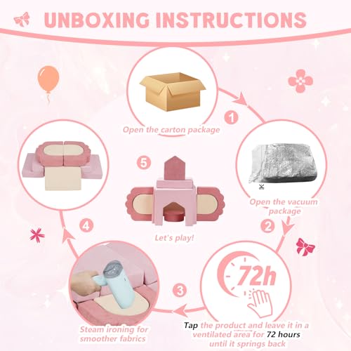 Image of 13-Piece Floral Foam Climbing Blocks for Toddlers,Pink & Beige | Modular Soft Play Gym,Kids Indoor Crawing Climbers & Play Structures for Bedrooms,Livingrooms & Playrooms