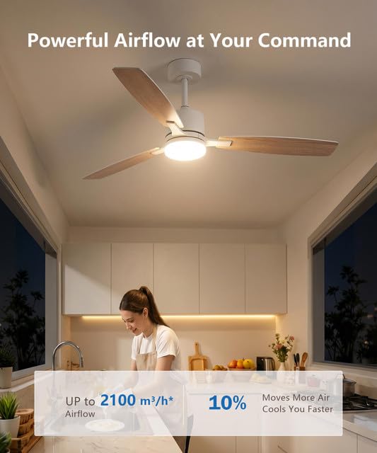 LJX Smart Deckenventilator mit Beleuchtung, kompatibel mit Alexa, 130cm Deckenventilator mit Licht, Leise DC-Motor, Timer Dimmbar CCT, Reversibel für Wohnzimmer Schlafzimmer,Weiß