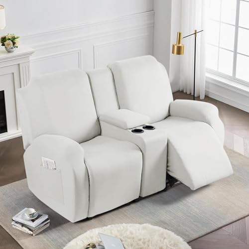 Funda de sillón relax reclinable blanca para sala de cine en casa con consola central 2