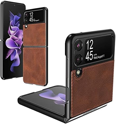 Foluu for Samsung Galaxy Z Flip 3 5G Case, Galaxy Z Flip 3 5G Leather Case, PU Leather + Hard PC Shell Ultra Thin Slim Durable Protective Phone Case Cover for Samsung Galaxy Z Flip 3 5G 2021 (Brown)
