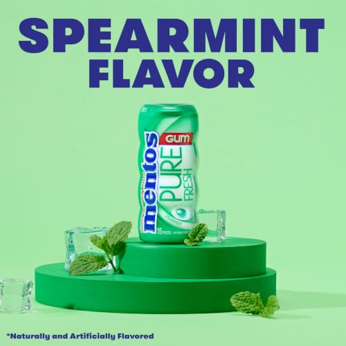 Image of Mentos Sugar Free Gum with Xylitol, Spearmint, 15 Piece Bottle (10 Pack)
