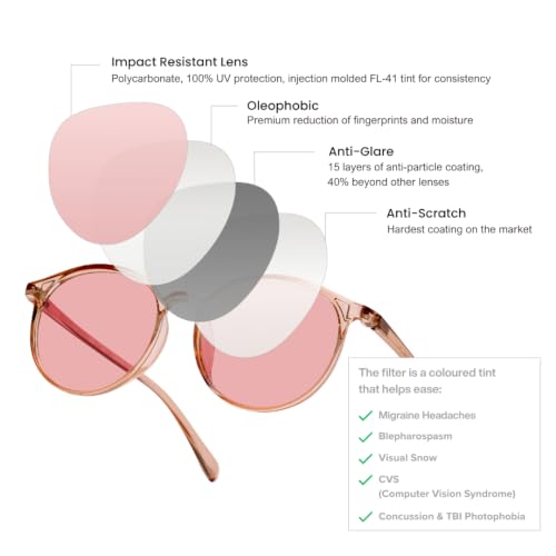 Image of BRADDELL Indoor FL-41 Rose & Outdoor FL-60 Migraine Light Sensitivity Glasses for LED Glare and Concussion (MEDIUM SMALL)