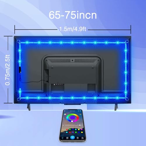 phopollo LED Lights for TV, 15Ft TV LED Backlight, Bluetooth Color Changing LED Strip Lights for TV 65-75 inch, App Control, USB Powered