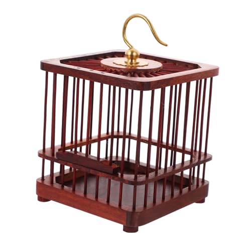 NOLITOY 鳴き鳥の檻 ミニフード ポータブルケージ オカメインコのおもちゃ バスケット バッジーケージ 丈夫なクリケット を運ぶバッタ 小さな虫かご 木製 Dark Grey