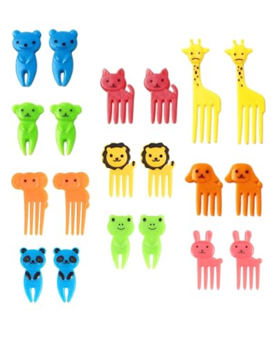 TPZORJX 20pcs Mini tenedores de frutas de dibujos animados para niños, palillos de dientes para niños accesorios para bento, mini pinchos palillos de dientes adultos postre frutas fiesta infantil