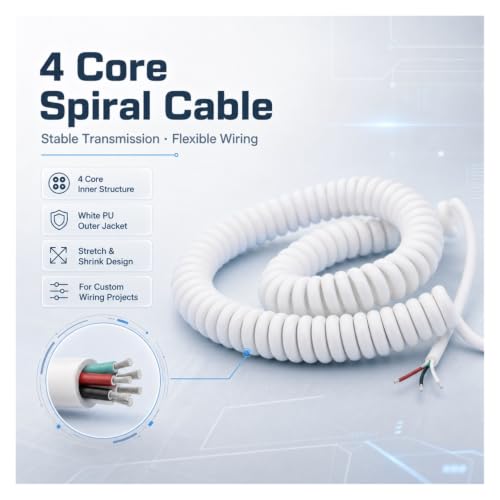 Cable retráctil elástico de 4 núcleos en PU blanco que elimina enredos en tus conexiones 3