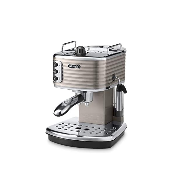 De'Longhi 132103100 Cafetera Independiente, Goteo, Molido, Vaina, Capuchino, Café Expreso, 1.4 L, 1 Cups, Beige/Bronce