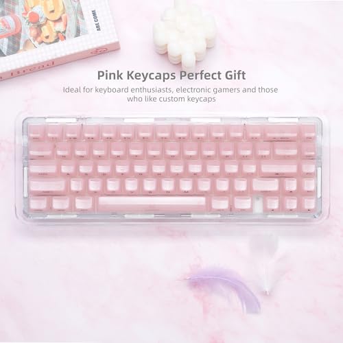 Image of Womier Keycaps Jelly Pink, Ceramic Keycaps Style Shine Through Keyboard Cap | Clear Keyboard Key Side Printed Custom 60 65 75 100 Percent for Cherry MX, Gateron Mechanical Keyboard(MDA Profile)