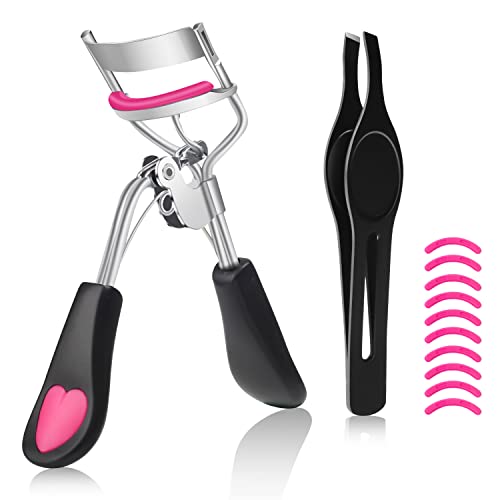 HOXBEIT Kit de Rizador de Pestañas, Rizador de Pestañas D Curl con 10 Almohadillas de Silicona para Rizar Pestañas y 1 Pinza alicate Cover