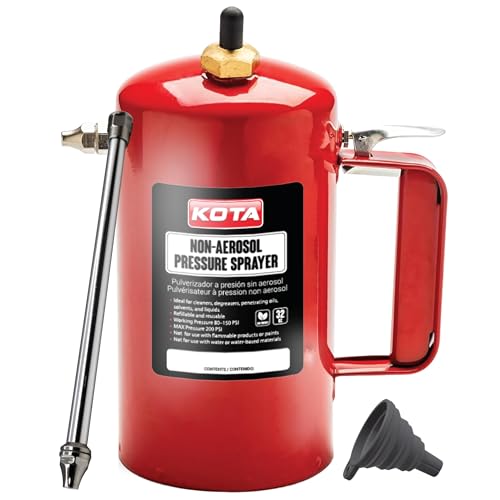 LAUCO Non Aerosol Pressure Sprayer - Refillable Pressurized Sprayer Bottle for Oil Solvent Degreasers Lubricants - Rechargeable Steel Canister with Brass Nozzles 32oz 69532