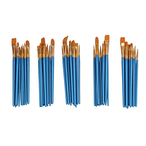 Qussedser Cepillos para Pintar 50 Piezas, Juego de Cepillos de Pelo de Nylon Cepillo de Pinturas Puntiagudas Redondas Azul para Pintura Al Óleo de Acuarela