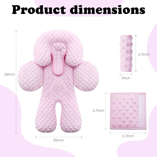 Image of Pro Goleem Infant Car Seat Head Neck Body Support, Ultra-Soft Minky and Microfiber Car Seat Strap Pads, Perfect for Stroller, 2-in-1 Reversible, Girls, Pink