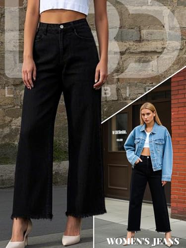 Women's Y2K Boyfriend Jeans High Waisted Straight Leg Baggy Denim Pants with Raw Frayed Hem2