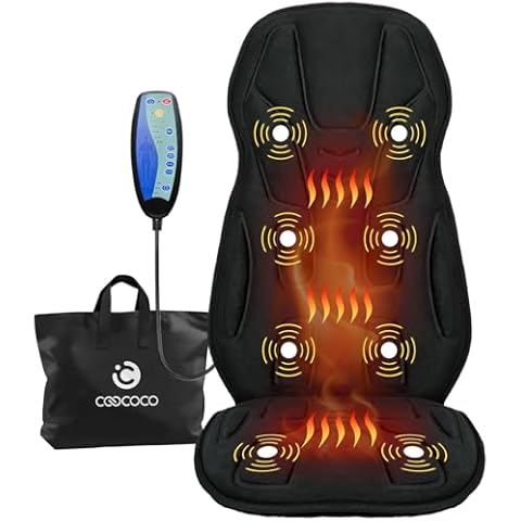 CooCoCo Vibration Back Massager with Heat, Valentines Day Gifts for Him,Men,Husband, Massage Chair Pad with 8 Vibrating Motors & 2 Levels Heat, Heated Seat Cushion for Home Office Use Cover