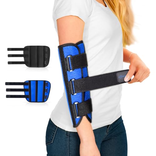 Sylong Ellbogenschiene Links & Rechts, Ellenbogen Bandage Damen und Herren, Nacht Armschiene, Kubitaltunnelsyndrom Schiene Orthese, für Nervus Ulnaris, Tennisarm, Sehnenscheidenentzündung (Blau, L)