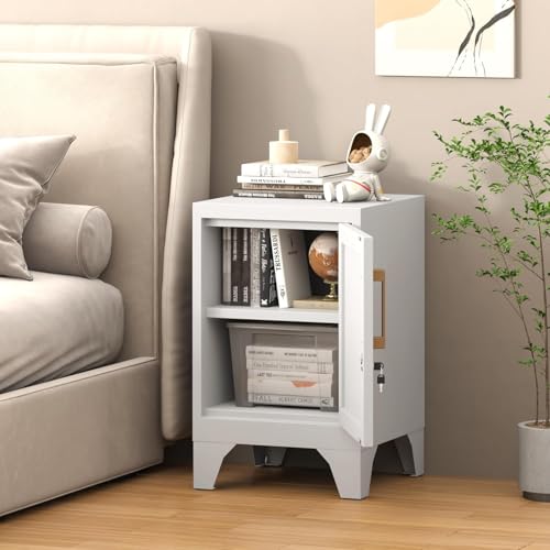 Image of 23.6 inch H Metal Locker Nightstand Set of 2,White Locking Night Stand with Door and Adjustable Shelf, Small Locker Cabinet with Detachable Legs for Home Office,Living Room or Bedroom,Easy Assembly