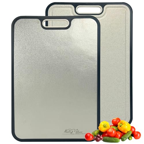 NextG Ideaz Double-Sided Cutting Board Pure Titanium & Wheat Straw PP - Food-Grade Hygienic Chopping Board for Meat & Vegetables (Titanium (Ice Crystalline))