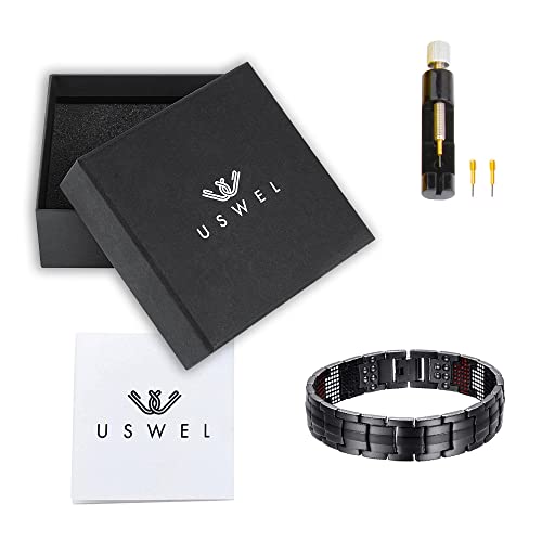 Uswel Titanium Bracelet For Men Black Pvd Coating 591Pcs Minerals Magnetic Bracelet For Men (Black) #TOP5