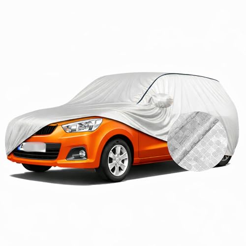 Image of SEAZEN Waterproof Car Cover for Maruti Suzuki Alto K10 | Dustproof, UV & Scratch Resistant Soft Cotton Lining | Triple Stitched, Mirror Pockets & Elastic Hem | Metallic Silver with Black Piping