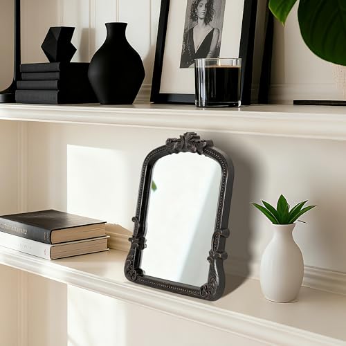 Image of Vintage Vanity Black 9.5x12 Small Tabletop Gothic Mirror with Stand